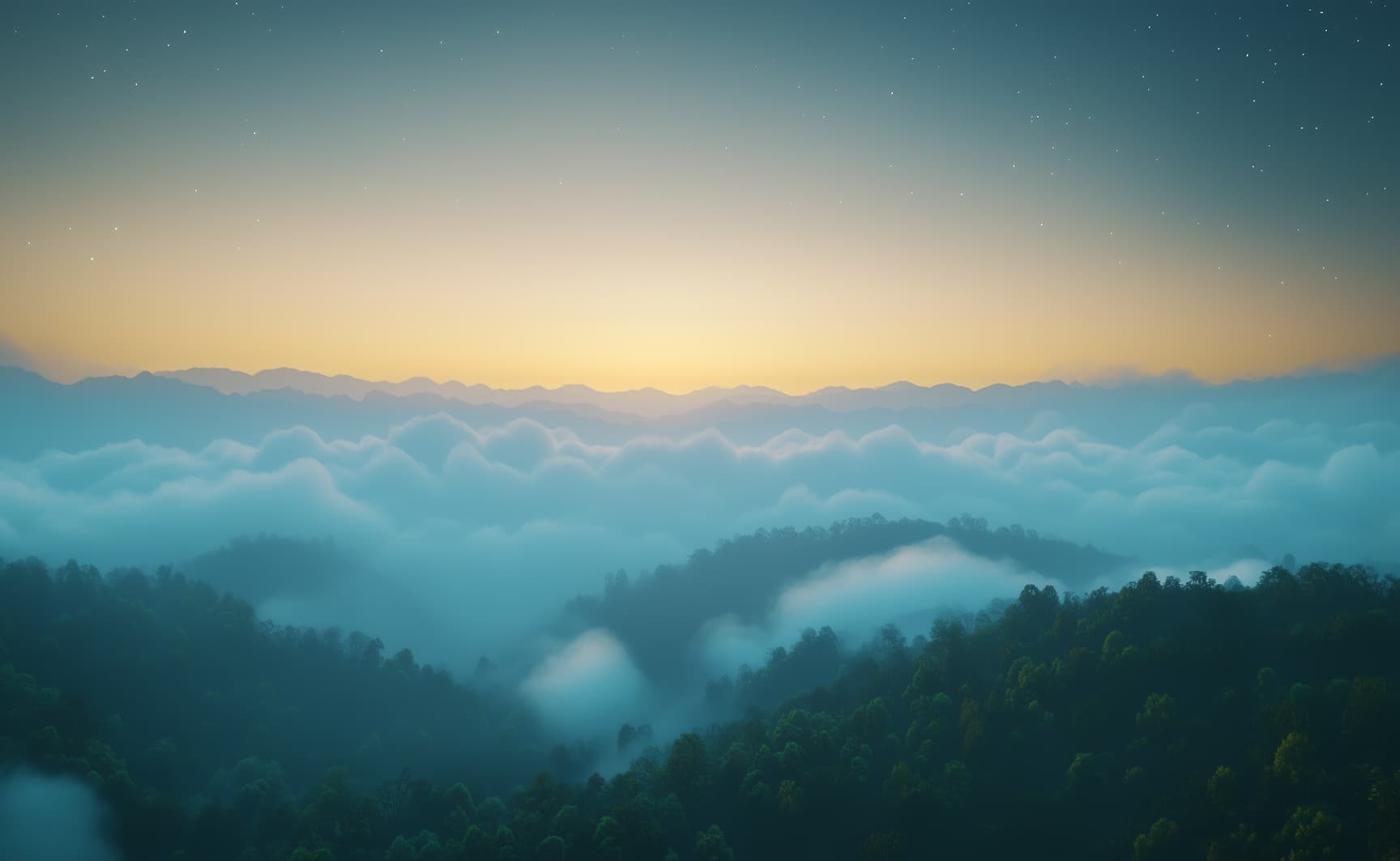 Forêt sous la brume à l'aube